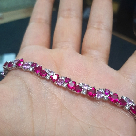 Pink Ruby & Sapphire Stones Sterling Silver Bracelet - Picture 4 of 15